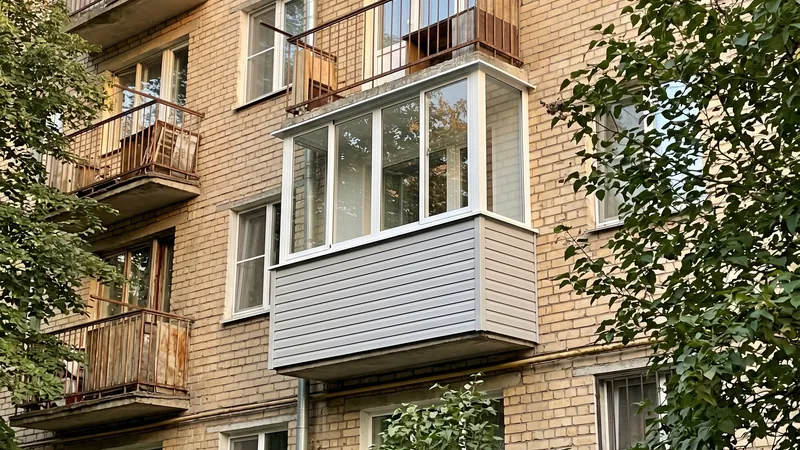 Балкон в хрущёвке, Дзержинский (Лесные озёра) — холодное остекление Provedal с сайдингом